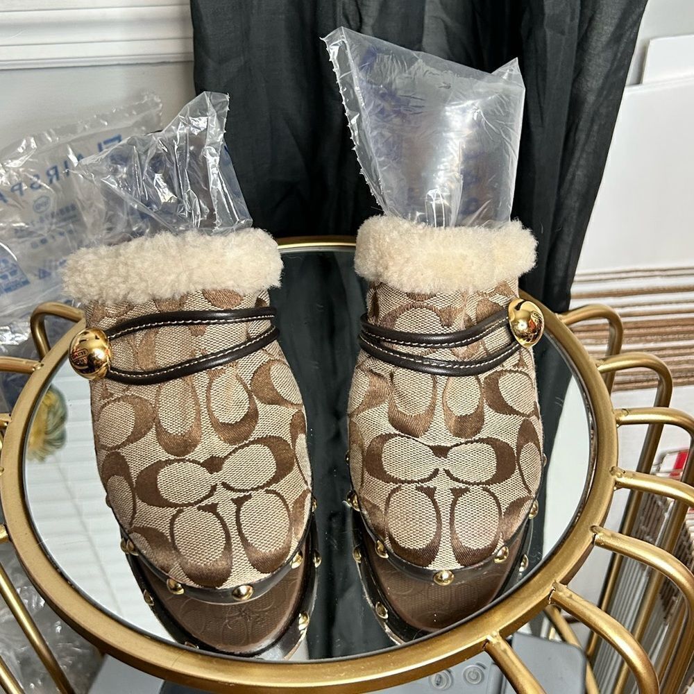 Coach Signature Faux Fur Clogs - Picture 2 of 5